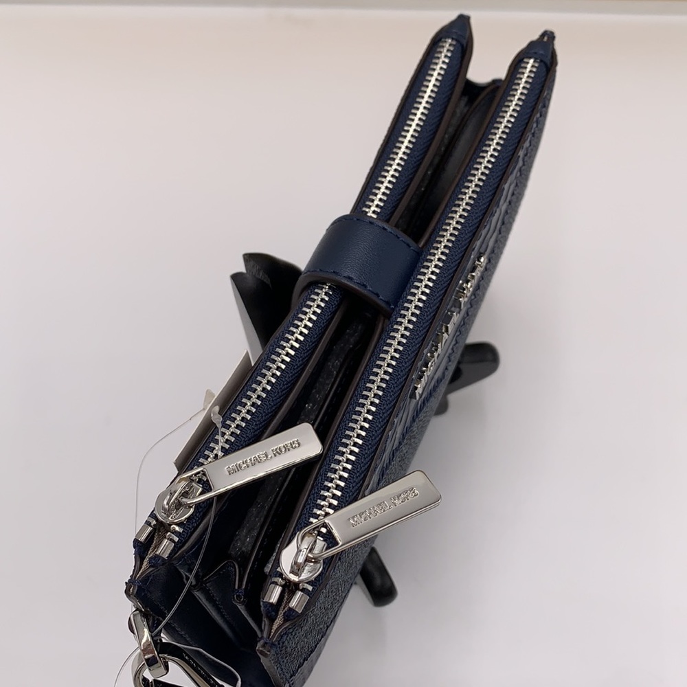 MICHAEL KORS LG DOUBLE ZIP WRISTLET WALLET NAVY MULT Crocodile Leather S… - Picture 5 of 14
